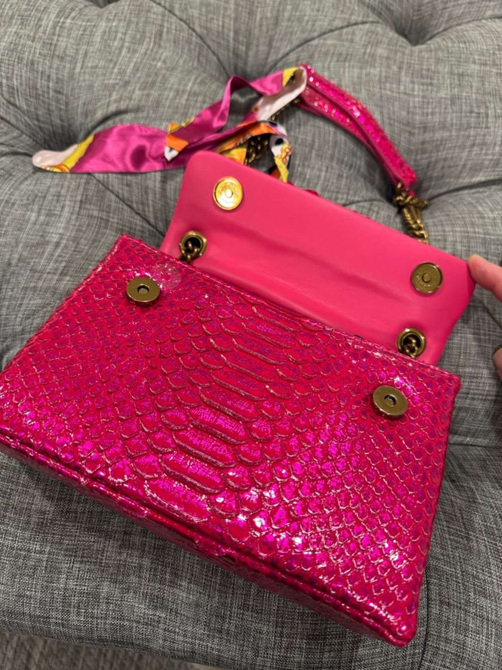 Kurt Geiger Bag Kensington Snake Embossed Sample Sale Pink Textured Crossbody - Picture 12 of 17